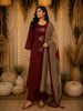 Deep Maroon Floral Thread Embroidered Design Cotton Straight Cut Salwar Suit with Dupatta
