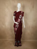 Deep Maroon Floral Thread Embroidered Design Pure Tussar Saree