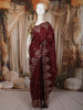 Deep Maroon Floral Thread and Sequins Embroidered Design Pure Tussar Fancy Saree with Floral Border