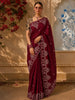 Deep Maroon Floral Thread and Sequins Embroidered Design Pure Tussar Fancy Saree with Floral Border