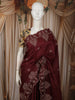 Deep Maroon Floral Thread and Sequins Embroidered Design Pure Tussar Fancy Saree with Floral Border