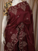 Deep Maroon Floral Thread and Sequins Embroidered Design Pure Tussar Fancy Saree with Floral Border