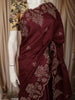 Deep Maroon Floral Thread and Sequins Embroidered Design Pure Tussar Fancy Saree with Floral Border