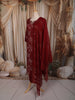 Deep Maroon Floral Vine Printed Design Cotton Straight Cut Salwar Suit with Dupatta