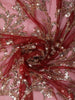Deep Maroon Floral Vine Sequins Embroidered Design Net Party Wear Saree with Scalloped Border