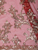 Deep Maroon Floral Vine Sequins Embroidered Design Net Party Wear Saree with Scalloped Border