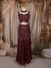 Deep Maroon Floral Vine Sequins and Beads Embroidered Design Mermaid Net Lehenga With Choker Dupatta