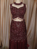 Deep Maroon Floral Vine Sequins and Beads Embroidered Design Mermaid Net Lehenga With Choker Dupatta