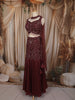 Deep Maroon Floral Vine Sequins and Beads Embroidered Design Mermaid Net Lehenga With Choker Dupatta
