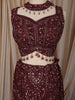 Deep Maroon Floral Vine Sequins and Beads Embroidered Design Mermaid Net Lehenga With Choker Dupatta