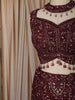 Deep Maroon Floral Vine Sequins and Beads Embroidered Design Mermaid Net Lehenga With Choker Dupatta