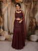 Deep Maroon Floral Vine Sequins and Beads Embroidered Design Mermaid Net Lehenga With Choker Dupatta