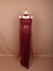 Deep Maroon Floral Vine Sequins and Beads Embroidered Design Sequins Party Skirt Top Lehenga with Matching Choker Dupatta