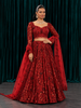 Deep Maroon Floral Vine Sequins and Beads Embroidered Net Bridal Lehenga with Matching Designer Dupatta with Full Sleeve Blouse