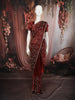 Deep Maroon Floral Vine Stone Embellished Design Satin Fancy Saree with Designer Border