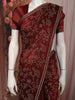 Deep Maroon Floral Vine Stone Embellished Design Satin Fancy Saree with Designer Border