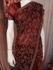 Deep Maroon Floral Vine Stone Embellished Design Satin Fancy Saree with Designer Border