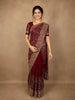 Deep Maroon Floral Vine Zari Embroidered Design Georgette Fancy Saree with Scalloped Border