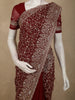 Deep Maroon Floral Vine Zari Embroidered Design Georgette Fancy Saree with Scalloped Border