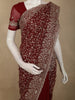 Deep Maroon Floral Vine Zari Embroidered Design Georgette Fancy Saree with Scalloped Border