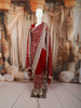 Deep Maroon Floral Vine Zari Embroidered Design Georgette Saree with Matching Grand Dupatta