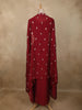 Deep Maroon Floral Zari Embroidered Design Georgette Indo Western Skirt Top  with Over Coat