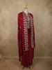 Deep Maroon Floral Zari Embroidered Design Georgette Indo Western Skirt Top  with Over Coat