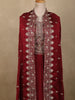 Deep Maroon Floral Zari Embroidered Design Georgette Indo Western Skirt Top  with Over Coat