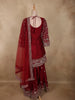 Deep Maroon Floral Zari Embroidered Design Georgette Palazzo Suit with Dupatta