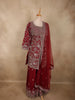 Deep Maroon Floral Zari Embroidered Design Georgette Palazzo Suit with Dupatta