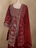 Deep Maroon Floral Zari Embroidered Design Georgette Palazzo Suit with Dupatta