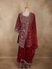 Deep Maroon Floral Zari Embroidered Design Georgette Palazzo Suit with Dupatta