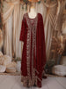 Deep Maroon Floral sequins and Zardozi Embroidered Design Georgette Mastani  Gown with Dupatta