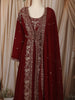 Deep Maroon Floral sequins and Zardozi Embroidered Design Georgette Mastani  Gown with Dupatta