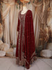 Deep Maroon Floral sequins and Zardozi Embroidered Design Georgette Mastani  Gown with Dupatta