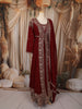 Deep Maroon Floral sequins and Zardozi Embroidered Design Georgette Mastani  Gown with Dupatta