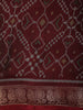 Deep Maroon Geometric Ikat-Inspired Woven Design Mixed Cotton Saree with Peacock Zari Border
