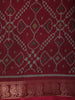 Deep Maroon Geometric Ikat-Inspired Woven Design Mixed Cotton Saree with Peacock Zari Border