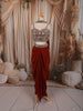 Deep Maroon Geometric Mirror Embroidered Design Satin Indo-Western Palazzo Suit with Matching Choker Dupatta