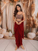 Deep Maroon Geometric Mirror Embroidered Design Satin Indo-Western Palazzo Suit with Matching Choker Dupatta