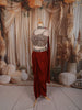Deep Maroon Geometric Mirror Embroidered Design Satin Indo-Western Palazzo Suit with Matching Choker Dupatta