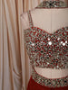 Deep Maroon Geometric Mirror Embroidered Design Satin Indo-Western Palazzo Suit with Matching Choker Dupatta