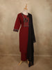 Deep Maroon Geometric Printed Design Cotton Straight Cut Salwar with Contrast Dupatta
