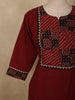Deep Maroon Geometric Printed Design Cotton Straight Cut Salwar with Contrast Dupatta