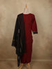 Deep Maroon Geometric Printed Design Cotton Straight Cut Salwar with Contrast Dupatta