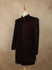 Deep Maroon Geometric Sequins Embroidered Design Velvet Men's Sherwani Suit