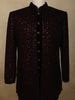 Deep Maroon Geometric Sequins Embroidered Design Velvet Men's Sherwani Suit