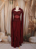 Deep Maroon Heavy Sequins and Beads Embroidered Design Crepe Silk Skirt Top with Cape