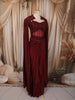 Deep Maroon Heavy Sequins and Beads Embroidered Design Crepe Silk Skirt Top with Cape