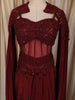 Deep Maroon Heavy Sequins and Beads Embroidered Design Crepe Silk Skirt Top with Cape